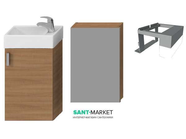 Тумба підвісна з раковиною Jika Petit дзеркальним шафою і підсвічуванням вишня H4535121753081