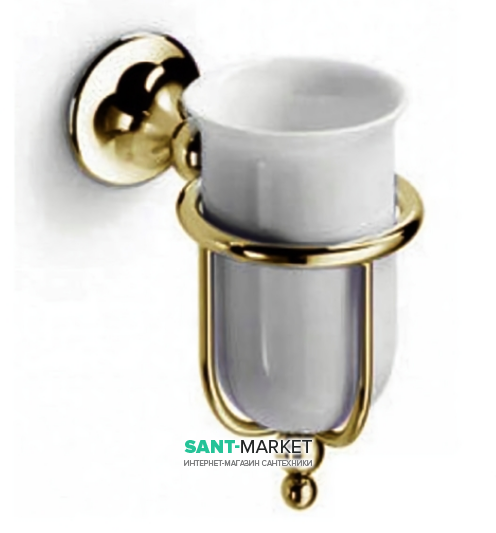 Cтакан для зубных щеток с держателем Lineabeta Vanessia латунь/керамика бронза/белый 52901.35
