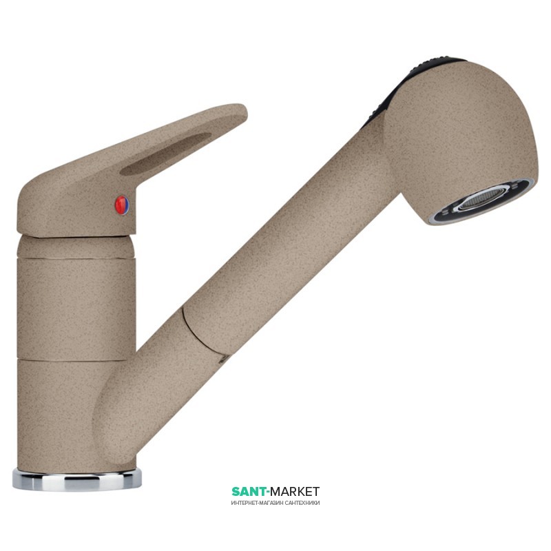 Смеситель для кухни Franke Novara-Plus однорычажный с выносным изливом латунь покрытие Fragranit миндаль 115.0470.666