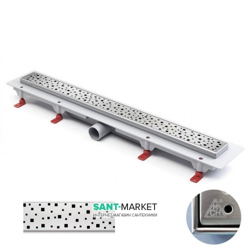 Жолоб водостічний МСН 750 мм з горизонтальним фланцем і матовою гратами Квадрати CH 750 SN 1