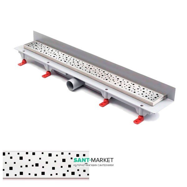 Желоб водосточный МСН 350 мм с вертикальным фланцем и матовой решеткой Квадраты CH 350 SN 3