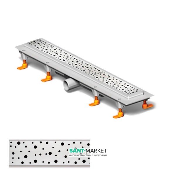 Желоб водосточный МСН 450 мм с горизонтальным фланцем и полированной решеткой Капли CH 450 D