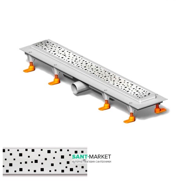 Жолоб водостічний МСН 350 мм з горизонтальним фланцем і полірованої гратами Квадрати CH 350 S