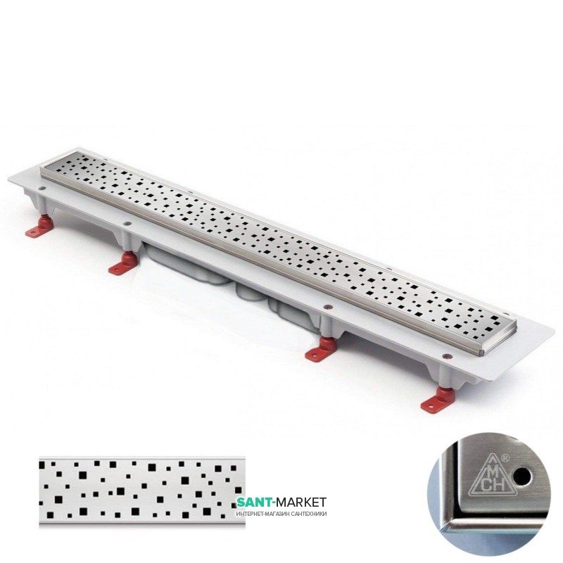 Жолоб водостічний МСН 950 мм з горизонтальним фланцем і матовою гратами Квадрати CH 950 / S40 SN 1