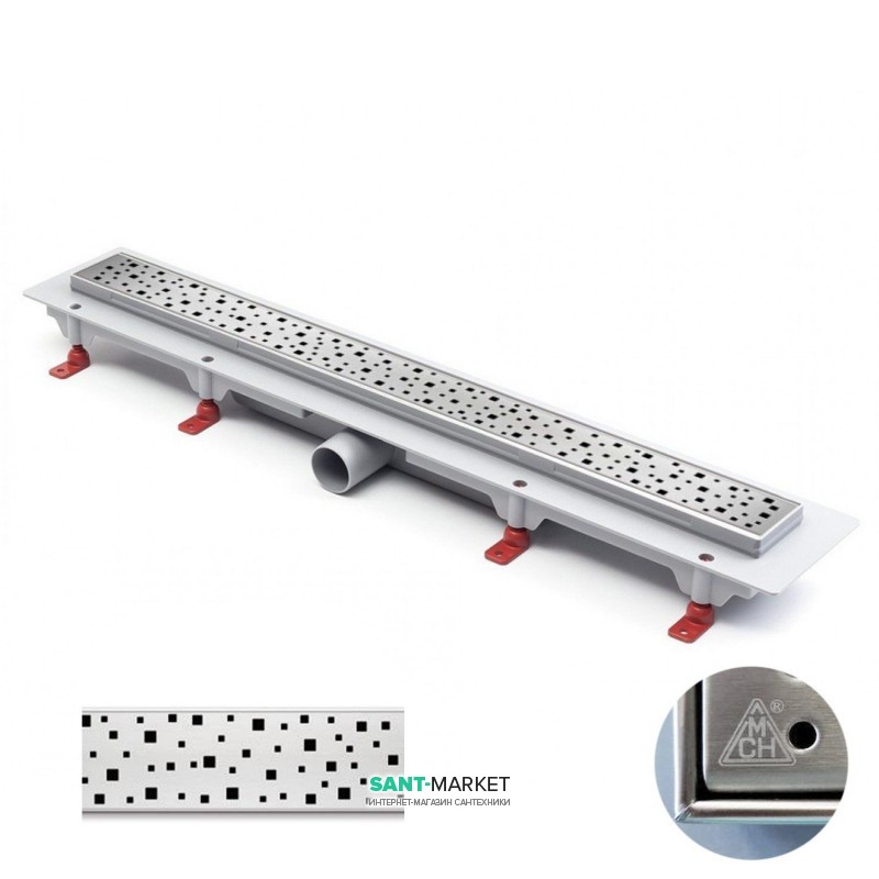 Жолоб водостічний МСН 850 мм з горизонтальним фланцем і матовою гратами Квадрати CH 850/50 SN 1