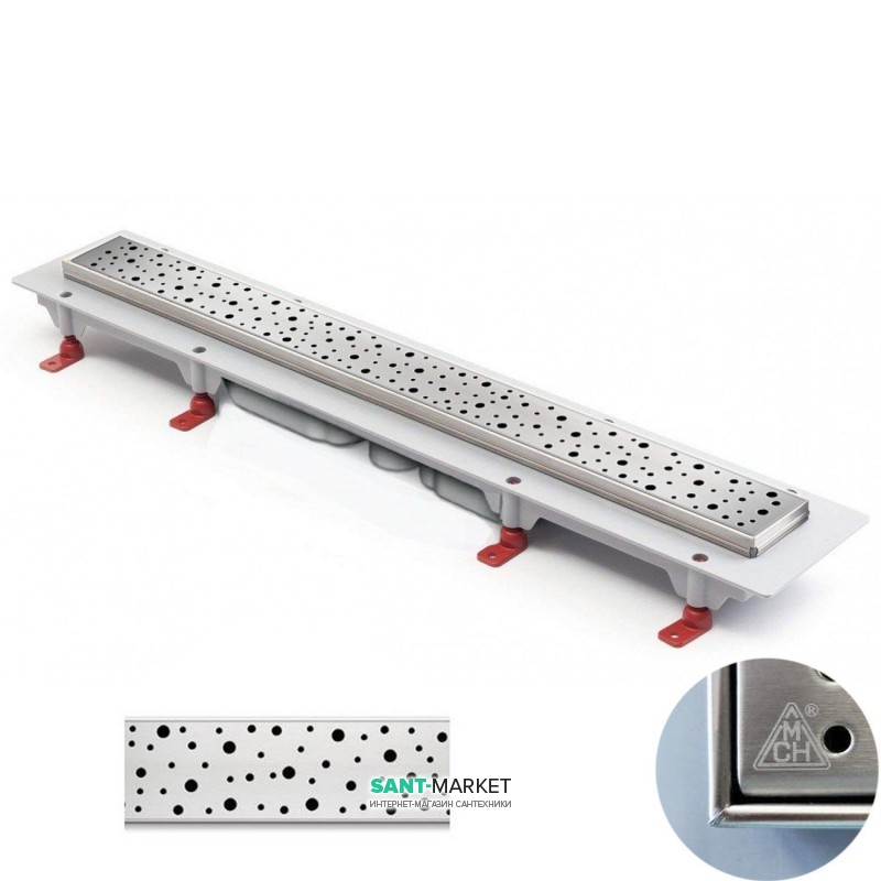 Жолоб водостічний МСН 950 мм з горизонтальним фланцем і матовою гратами Краплі CH 950 / S40 DN 1