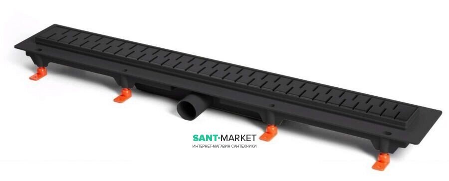 Желоб водосточный МСН 650 мм с горизонтальным фланцем и чёрной решеткой Медиум CH 650 M C