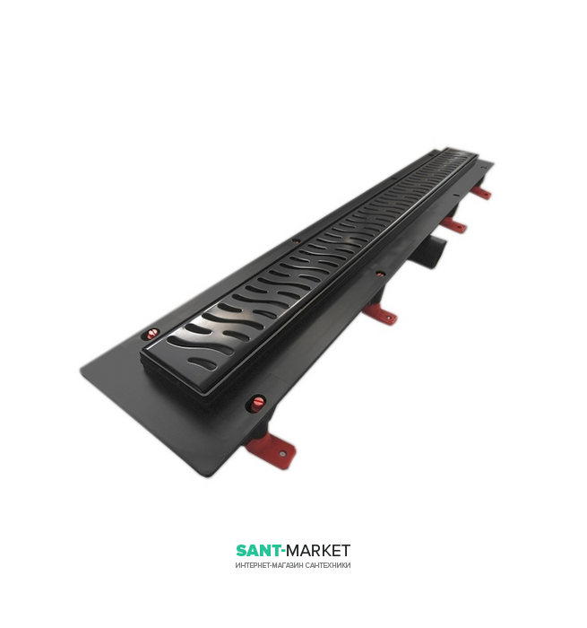 Желоб водосточный МСН 750 мм с горизонтальным фланцем и чёрной решеткой Гармония CH 750 H C