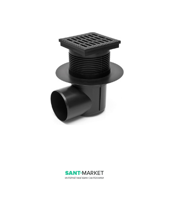 Уличный трап MCH  с боковым сливом D 110 решетка пластик чёрный 424 S