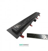 Желоб водосточный МСН 350 мм с горизонтальным фланцем и чёрной решеткой Капли CH 350 D C