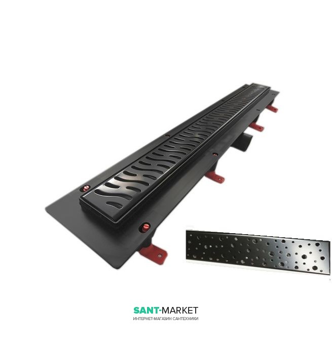 Желоб водосточный МСН 850 мм с горизонтальным фланцем и чёрной решеткой Капли CH 850 D C