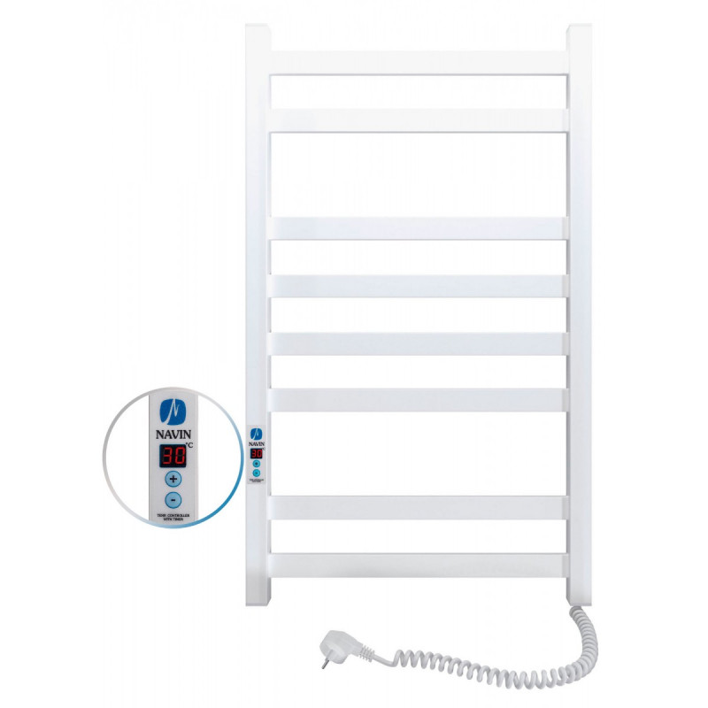 Електричний полотенцесушитель Navin Авангард правий 480х800 digital таймер вуглецева сталь білий 12-028052-4880
