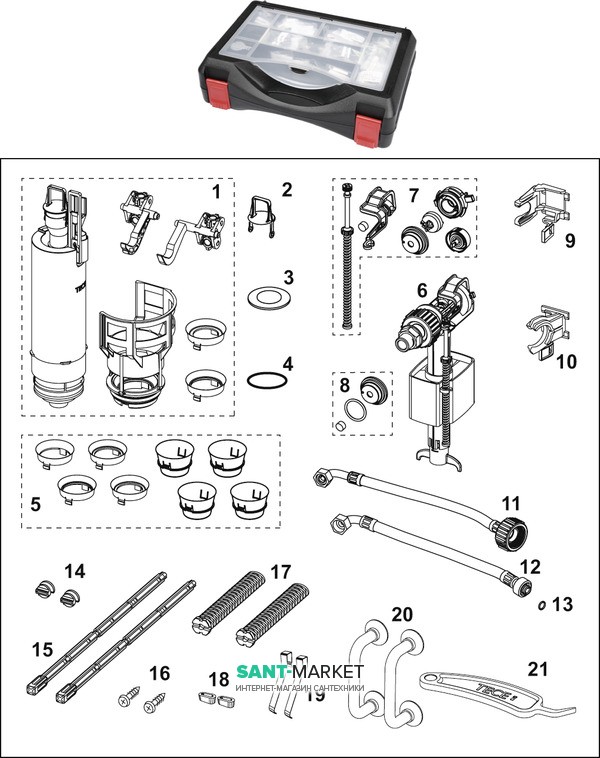 Набор запчастей TECE TECEprofil для ремонта бачка 9820000