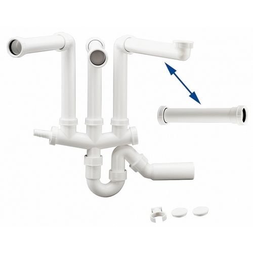 Соединение двух чаш с корзинчатым вентилем 3 ½ и одной чаши с корзинчатым вентилем 1 ½ Blanco  пластик  белый 225089