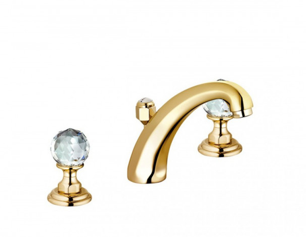 Cмеситель для раковины на 3 отверстия KLUDI ADLON  высокий излив  ручки хрусталь  позолота 23 карата 5104345G4