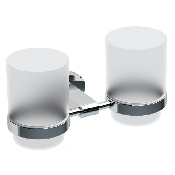 Дві склянки для зубних щіток з утримувачем Ravak Chrome CR 220 хромована латунь матове скло X07P189