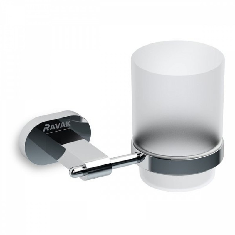 Стакан для зубних щіток Ravak Chrome CR 210.00 з власником хромована латунь матове скло X07P188