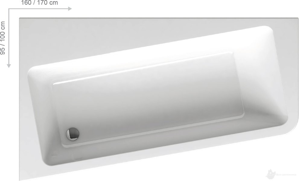 Ванна акриловая асимметричная Ravak 10° 160х95 R правая C841000000