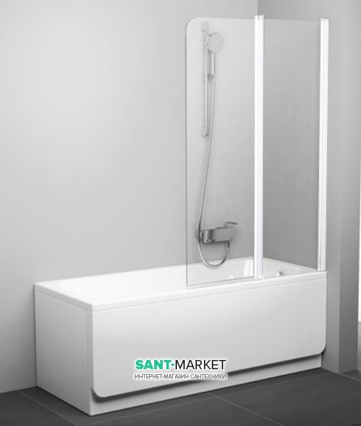 Шторка для прямокутної ванни Ravak 10 ° 10CVS2-100 R двохелементна профіль білий скло transparent 7QRA0103Z1