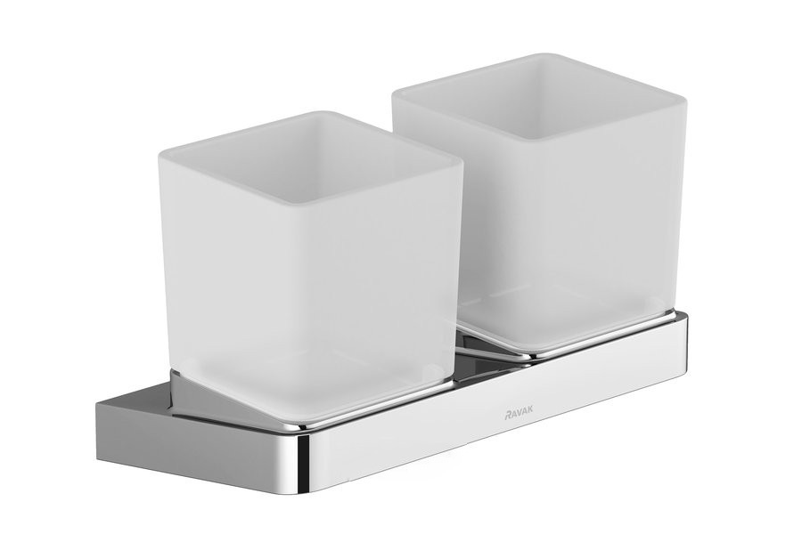 Два стакана для зубных щеток с держателем Ravak 10° TD 220 хромированная латунь матовое стекло X07P322