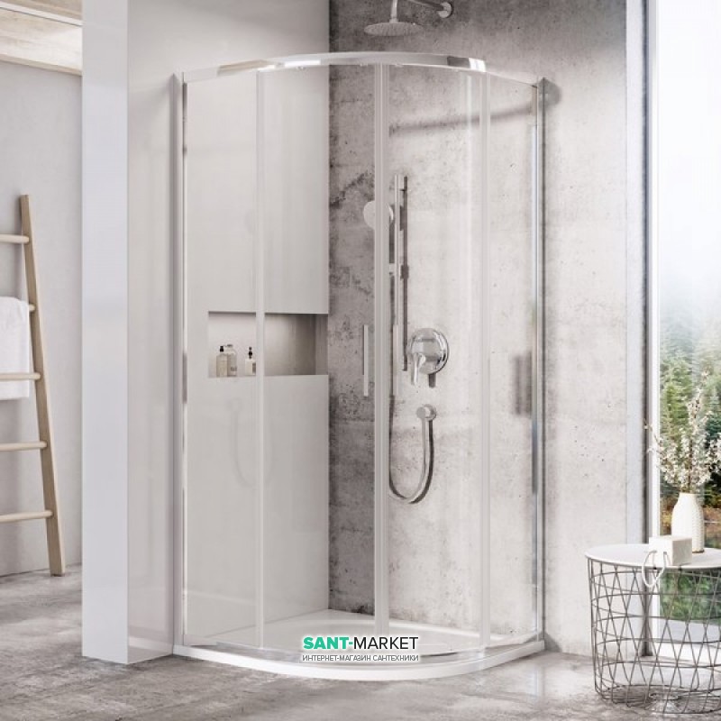 Душовий куточок напівкруглий Ravak Blix Slim BLSCP4-80 профіль полірований алюміній скло transparent X3BM40C00Z1