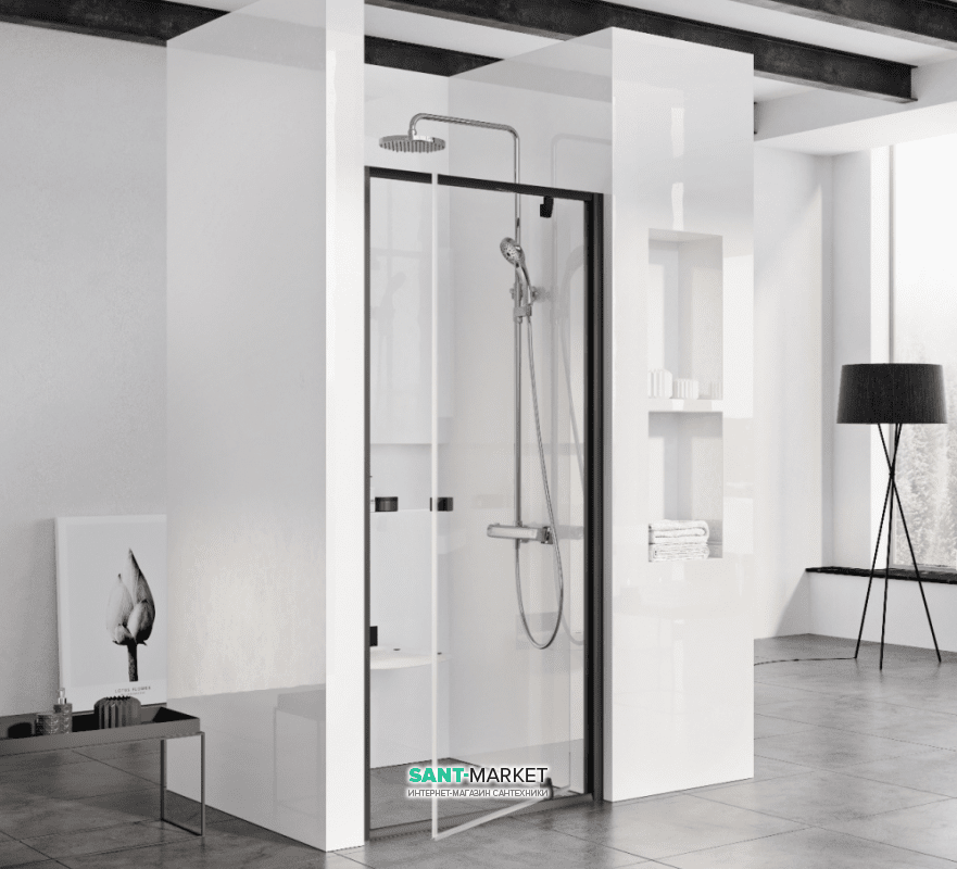 Дверь душевая прямоугольная Ravak Pivot PDOP1-90 профиль черный стекло transparent 03G70300Z1