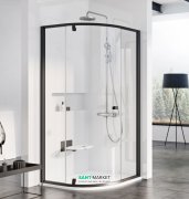 Душевой уголок полукруглый Ravak Pivot PSKK3-100 профиль черный стекло transparent 376AA300Z1