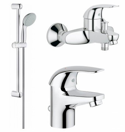 Комплект змішувачів для ванної з душовим гарнітуром Grohe Euroeco 3 в 1 хром 123226