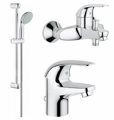 Комплект смесителей для ванной с душевым гарнитуром Grohe Euroeco 3 в 1 хром 123226