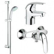 Комплект смесителей для ванной с душевым гарнитуром Grohe Euroeco 3 в 1 хром 123232