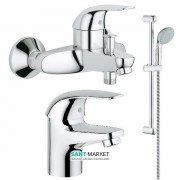 Комплект смесителей для ванной с душевым гарнитуром 3 в 1 Grohe Euroeco латунь хром 124428