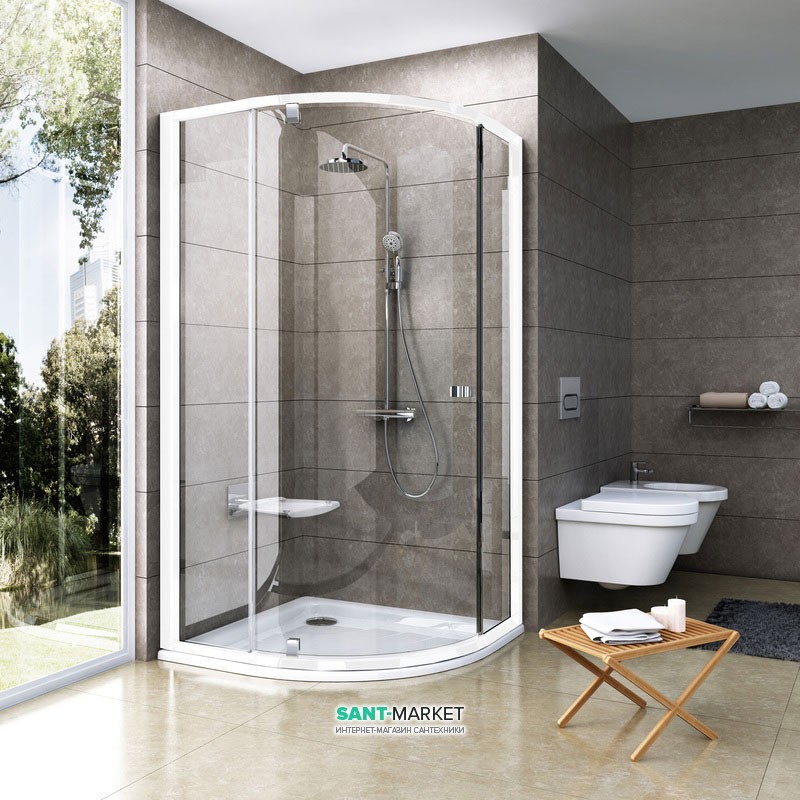 Душовий куточок напівкруглий Ravak Pivot PSKK3-80 білий профіль скло transparent 37644101Z1