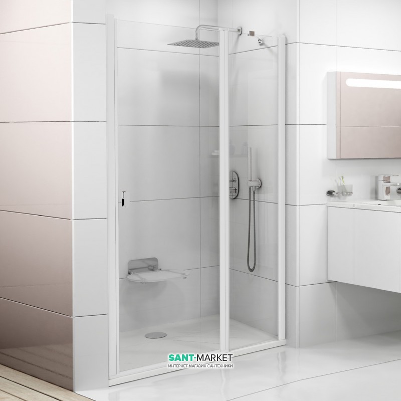 Дверь душевая двухэлементная Ravak Chrome CSD2-120 профиль белый прозрачное стекло 0QVGC100Z1