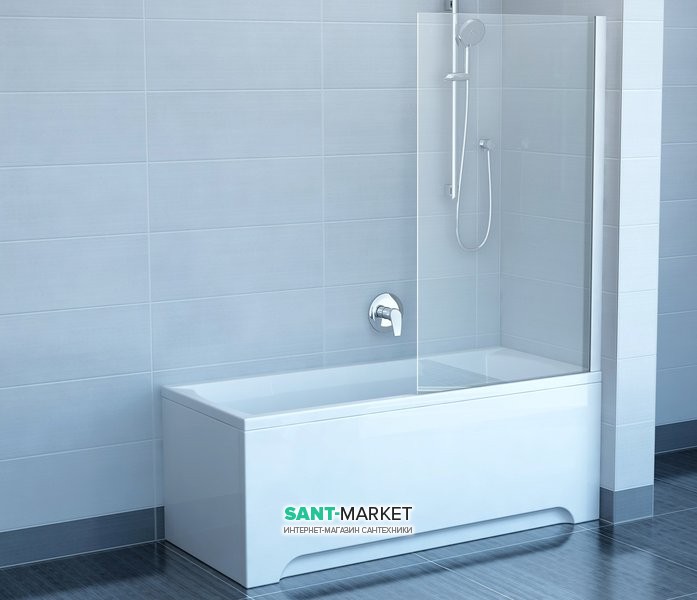 Шторка для прямоугольной ванны Ravak CVS1-80 R одноэлементная правосторонняя профиль сатин стекло transparent 7QR40U00Z1