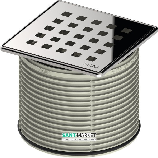 Декоративная решетка для трапа TECE TECEdrainpoint S quadratum 100 мм  в стальной рамке с монтажным элементом 3660007