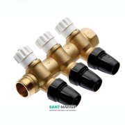 Коллектор 3/4 на 3 контура Tece TECElogo с запорными вентилями евроконус d 16 мм латунь 8730009