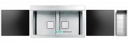 Кухонная мойка прямоугольная на две чаши с двумя черными стеклянными поверхностями Apell Sinphonia нержавеющая сталь PD862IKITB