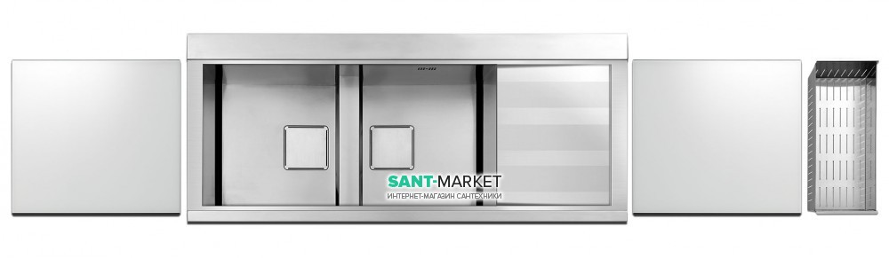 Кухонная мойка прямоугольная на две чаши с двумя белыми стеклянными поверхностями Apell Sinphonia нержавеющая сталь PD1162IRKITW