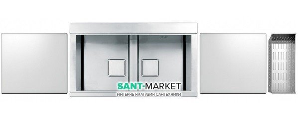 Кухонна мийка прямокутна на дві чаші з двома білими скляними поверхнями Apell Sinphonia нержавіюча сталь PD862IKITW