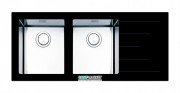 Кухонна мийка прямокутна на дві чаші фронтальна частина чорне скло pop-up механізм Apell Pura нержавіюча сталь PU1162IRBC