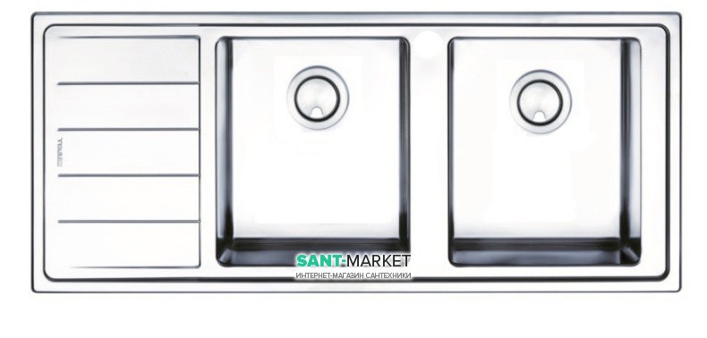 Кухонная мойка прямоугольная двойная Apell Linear Plus LEFT с донным клапаном и сифоном нержавеющая сталь Brushed LNP1162FLBC