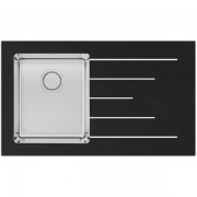 Кухонна мийка прямокутна фронтальна частина чорне скло pop-up механізм Apell Pura RIGHT нержавіюча сталь Brushed PU861IRBC