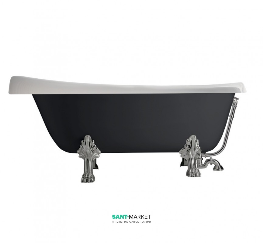 Ванна акриловая овальная Kerasan Retro на белых металлических ножках 170х77 чёрно-белая 105601