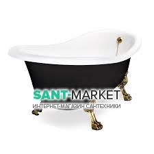 Ванна акрилова овальна Kerasan Retro на металевих ніжках золото 170х77 чорно-біла 105691