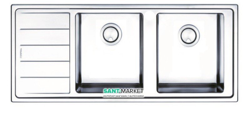 Кухонная мойка прямоугольная двойная Apell Linear Plus LEFT с донным клапаном и сифоном нержавеющая сталь Brushed LNP1162FLBC