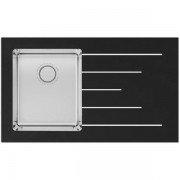 Кухонна мийка прямокутна фронтальна частина чорне скло pop-up механізм Apell Pura RIGHT нержавіюча сталь Brushed PU861IRBC