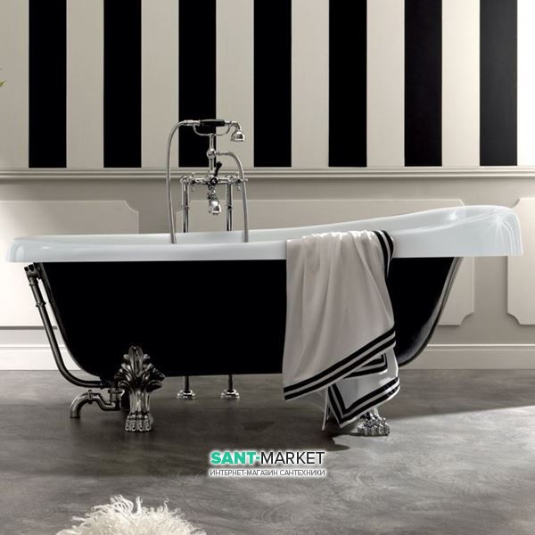 Ванна акрилова овальна Kerasan Retro на металевих ніжках хром 170х77 чорно-біла 105690