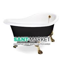 Ванна акрилова овальна Kerasan Retro на металевих ніжках золото 170х77 чорно-біла 105691