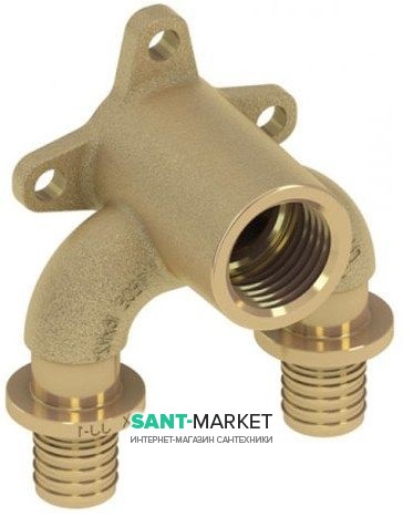 Тройник угловой с настенным креплением TECE TECEflex 16x1/2x16 закругленный латунь 708504