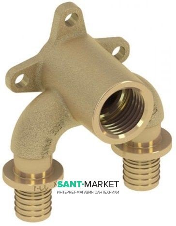 Трійник кутовий з настінним кріпленням TECE TECEflex 16x1 / 2x16 закруглений латунь 708504